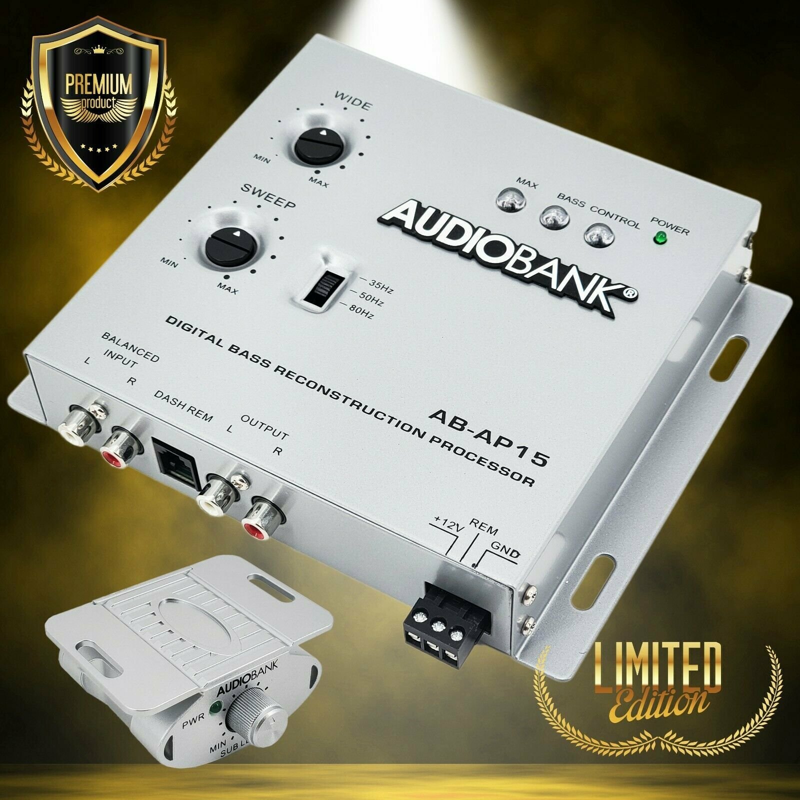 Audiobank AP15 1/2 DIN Digital Bass Maximizer w/ Remote Knob Subsonic Filter