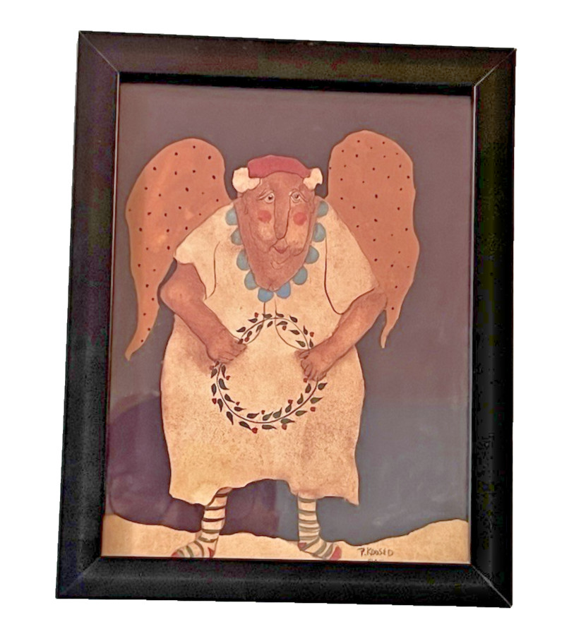 Paige Koosed Original Folk Art Angel Painting Signed Dated 1995 Primitive Framed