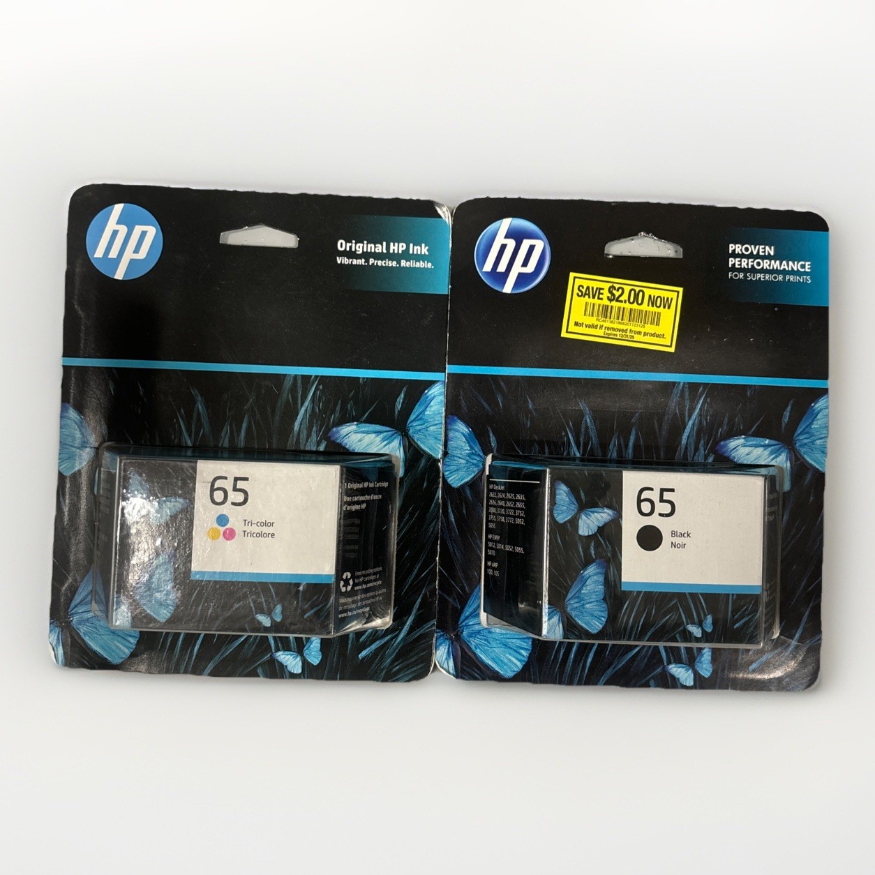 Genuine HP 65 Lot Of 2 Color & Black Ink Cartridges- 2 Packs - Exp 2023