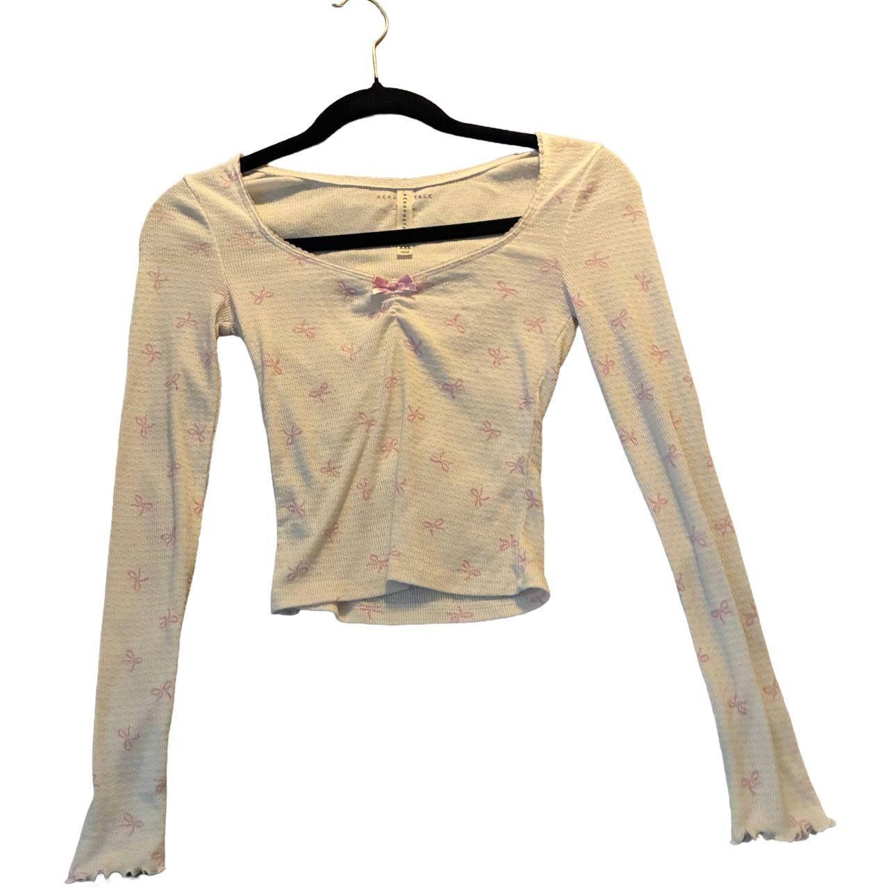 Aeropostale Women\'s White Pink Bow Crop Top XXS Aeropostale Women\'s White Pink Bow Crop Top XXS
