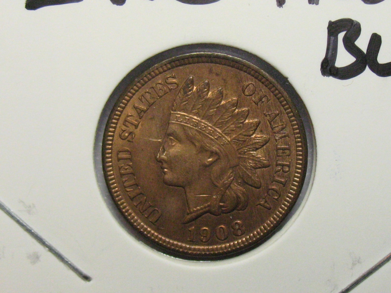 OLD COPPER COIN BU 1908-S INDIAN HEAD CENT PENNY FULL LIBERTY DIAMONDS LOT 227a
