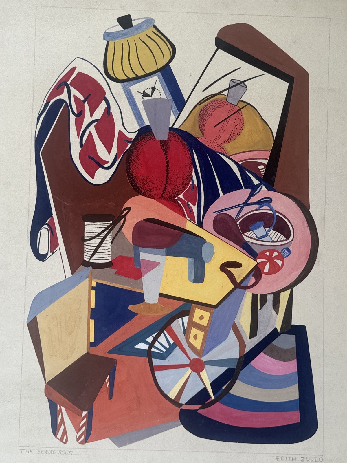 Antique Painting Abstract Cubism Cubist 1930’s 1940’s Modernism Mid Century Sew