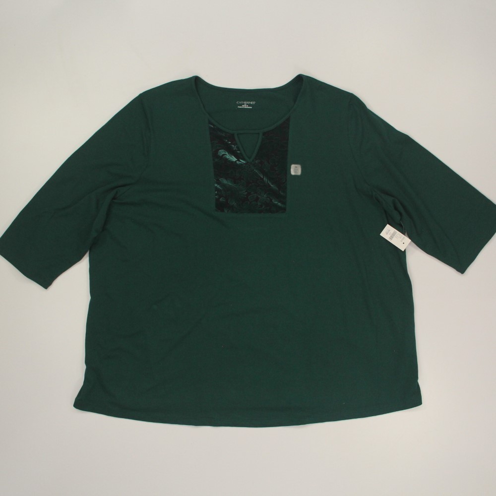 Catherines Women\'s Popover Top Size 3X (26/28W) Emerald Green 3/4 Sleeve NWT