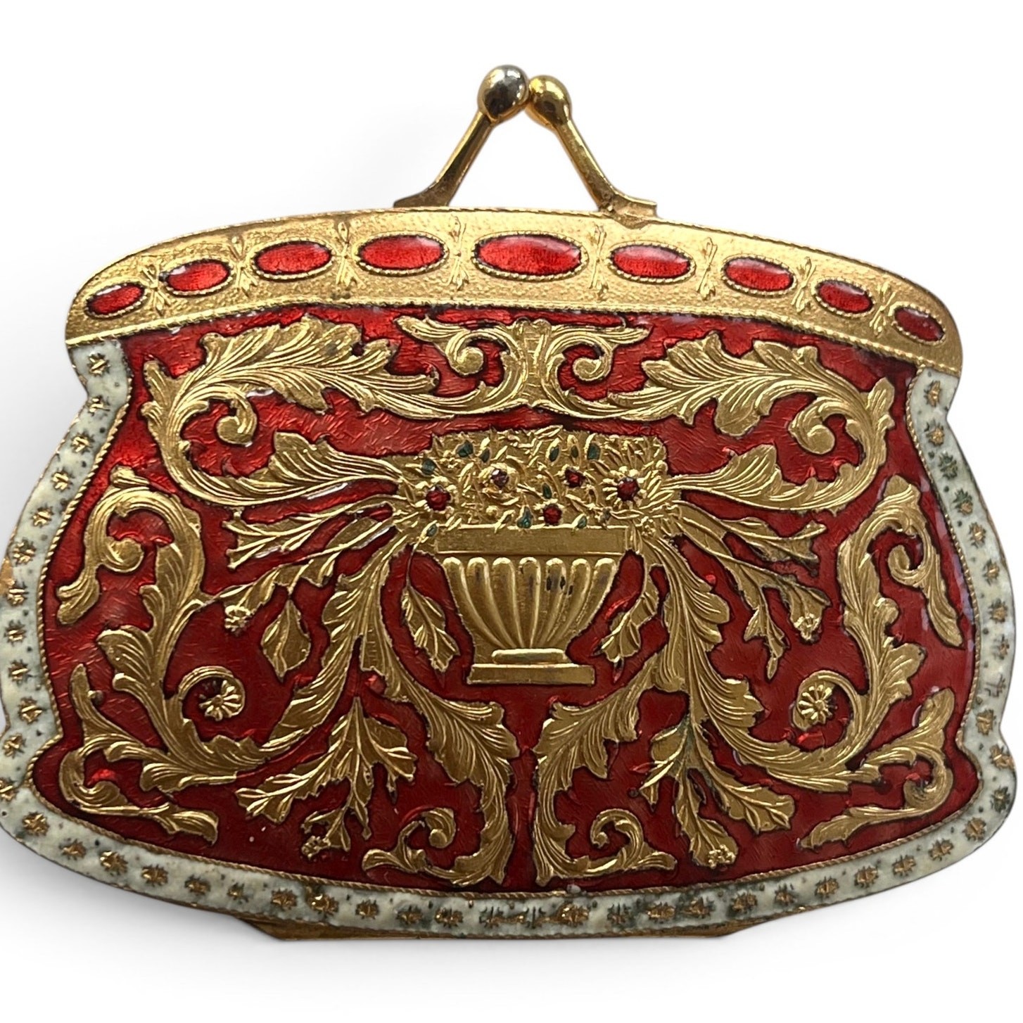 Antique Italian Gold Ormolu Enamel Compact Purse 1900s Vintage RARE Antique Italian Gold Ormolu Enamel Compact Purse 1900s Vintage RARE