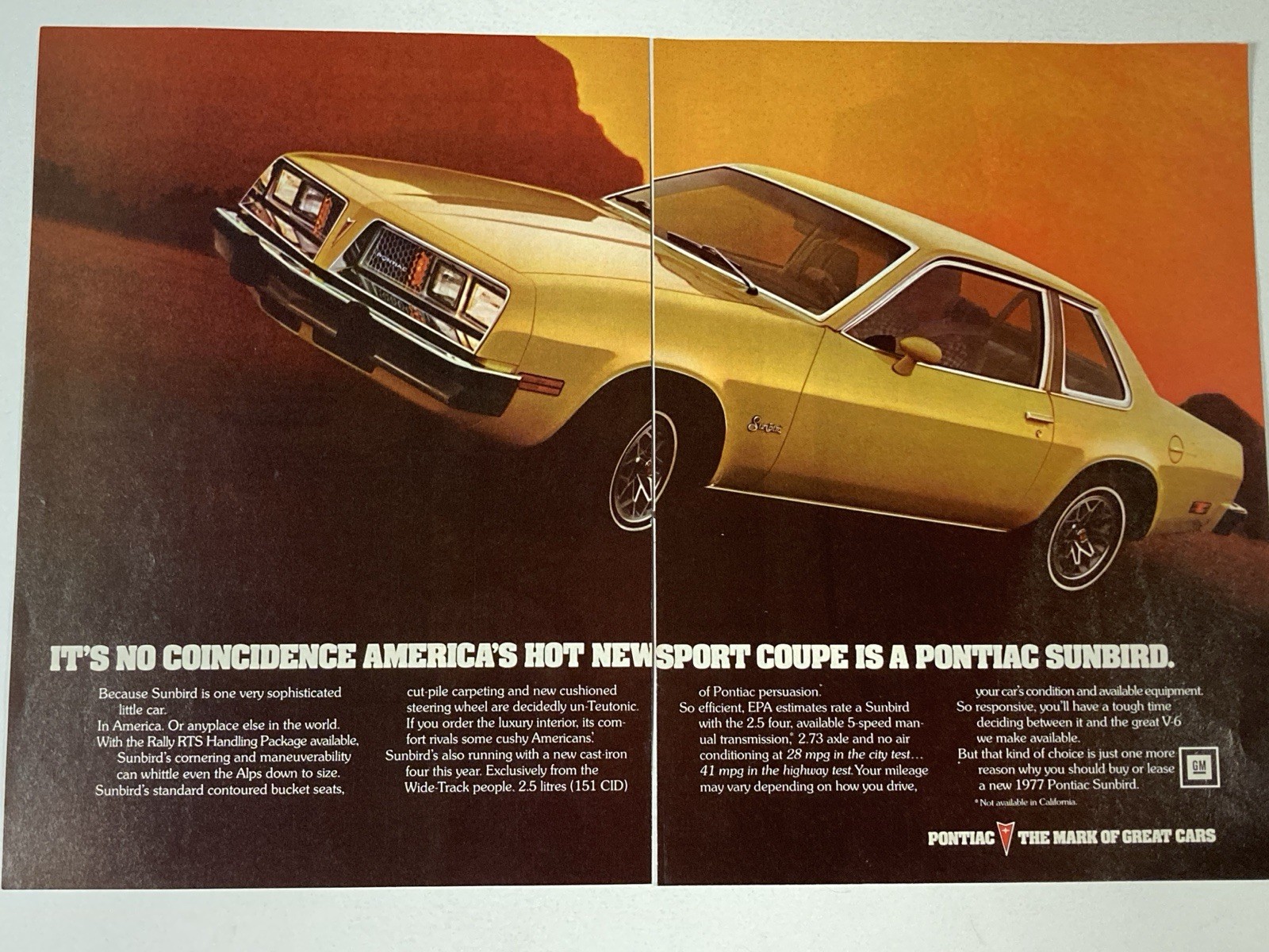 1977 Pontiac Sunbird Print Ad America\'s Hot New Sport Coupe