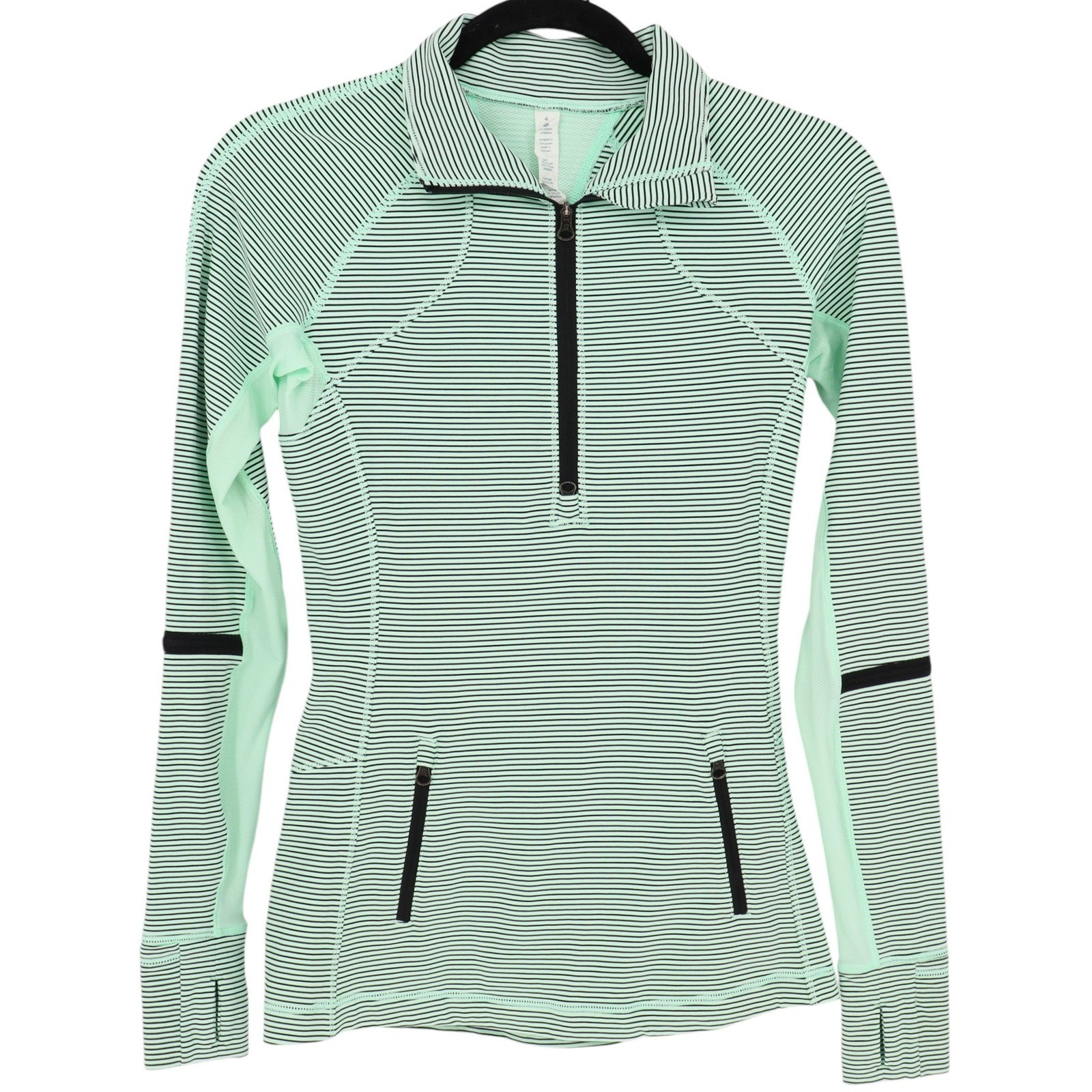 Lululemon Race With Grace Striped 1/2 Zip Mint Green Pullover Long Sleeve Size 4