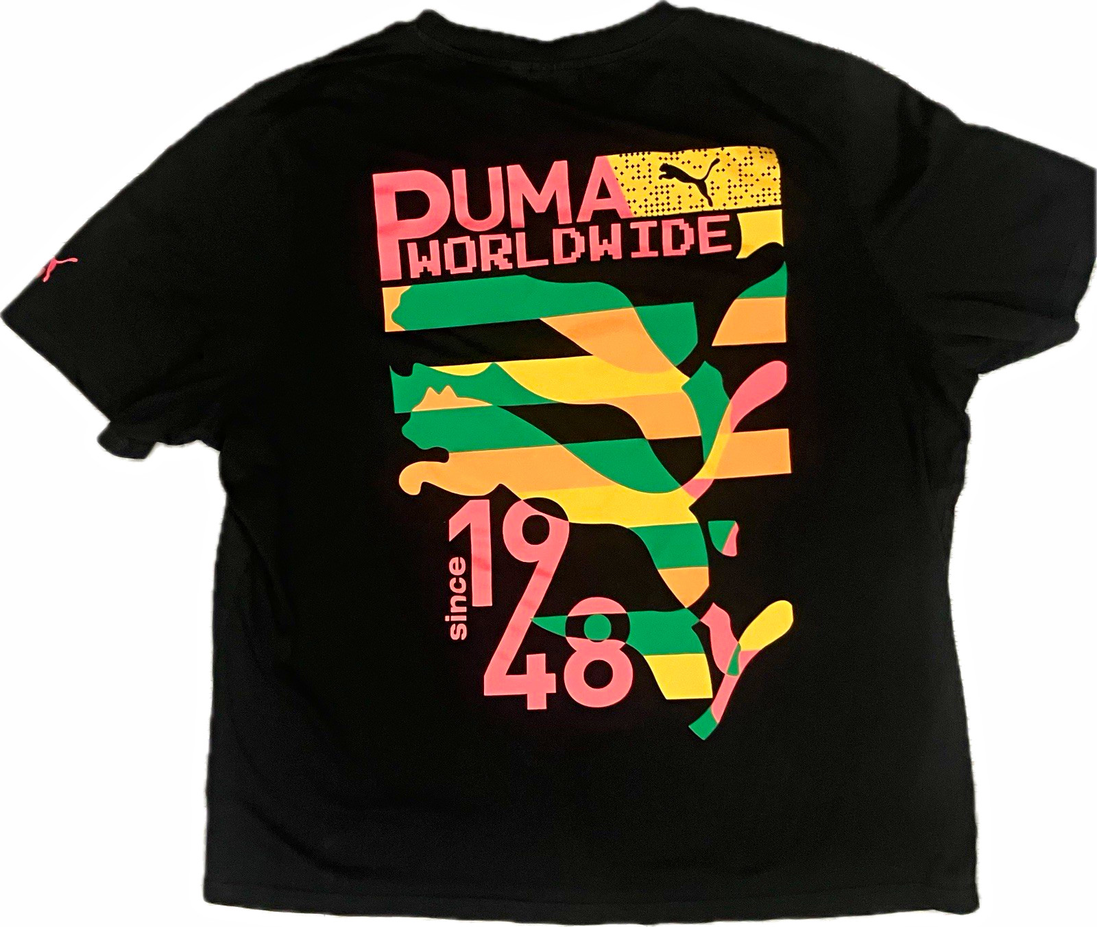 PUMA Worldwide Black Graphic Logo T-Shirt Crew Neck Short Sleeve Cotton 2XL