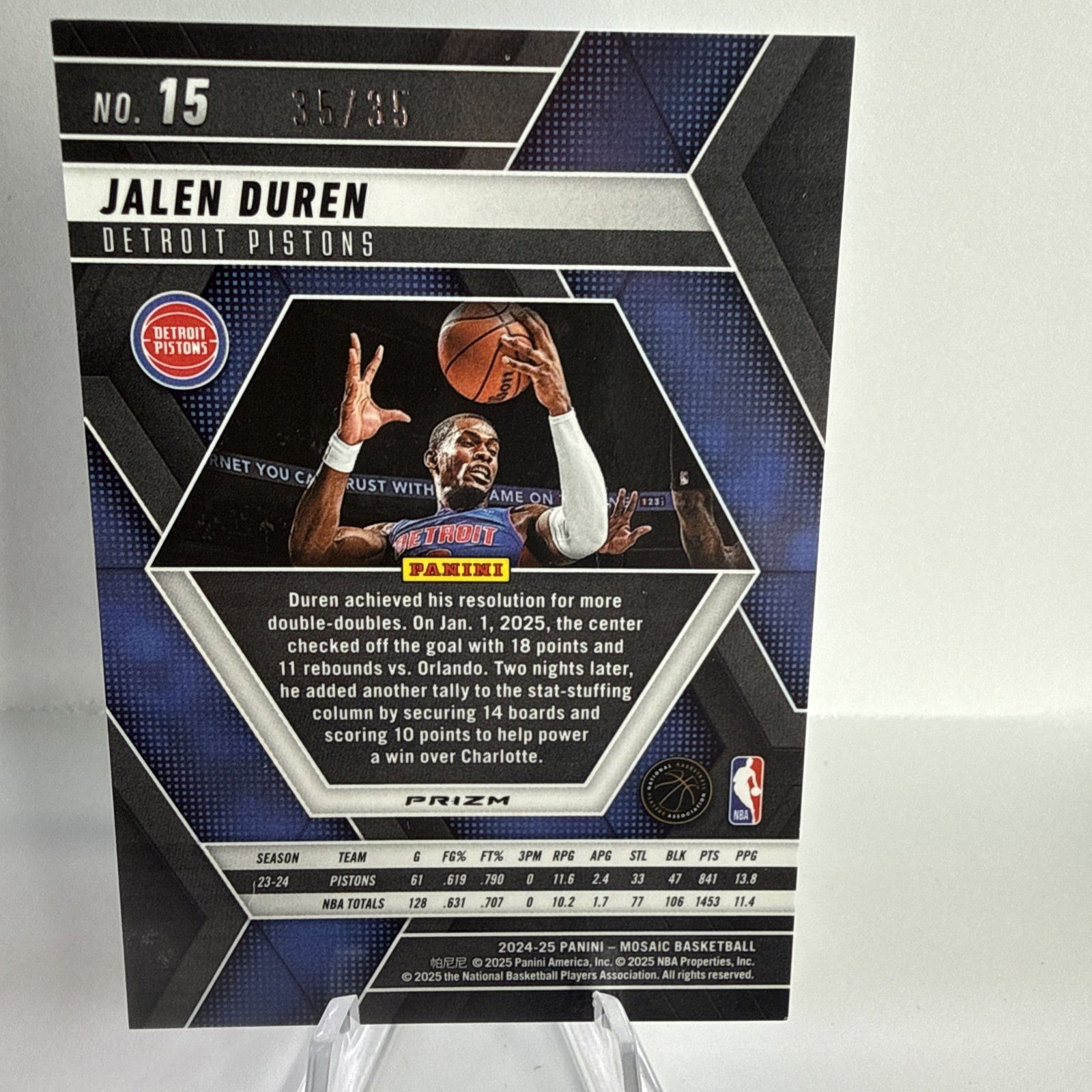 Jalen Duren 2024-25 Panini Mosaic Fast Break Blue Camo 35/35 Pistons Bookend