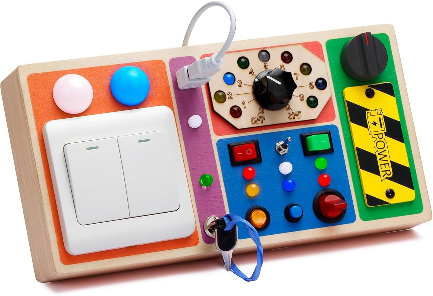 DRAMATION Busy Board with LED Light, Wooden Switches Board Sensory Toys for T... DRAMATION Busy Board with LED Light, Wooden Switches Board Sensory Toys for T...