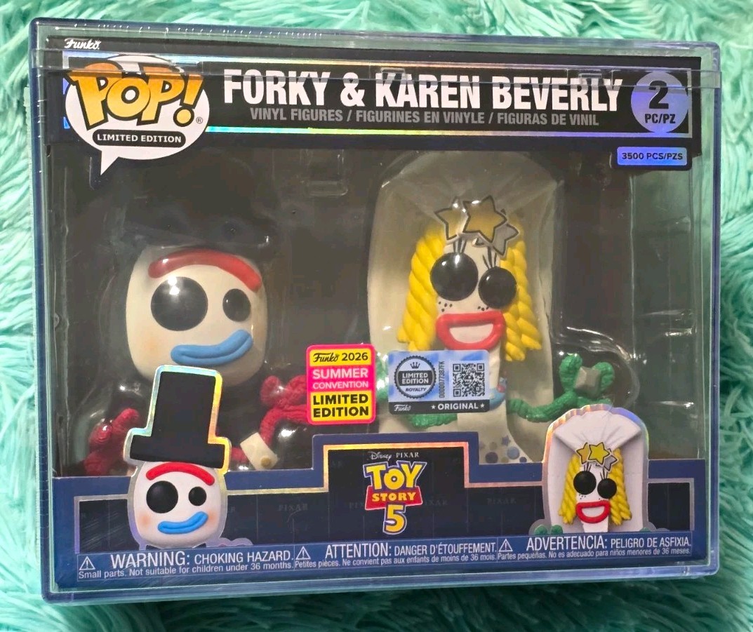 Funko Pop Toy Story Forky & Karen Beverly 2-Pack 2026 SDCC LE 3500 pc protector
