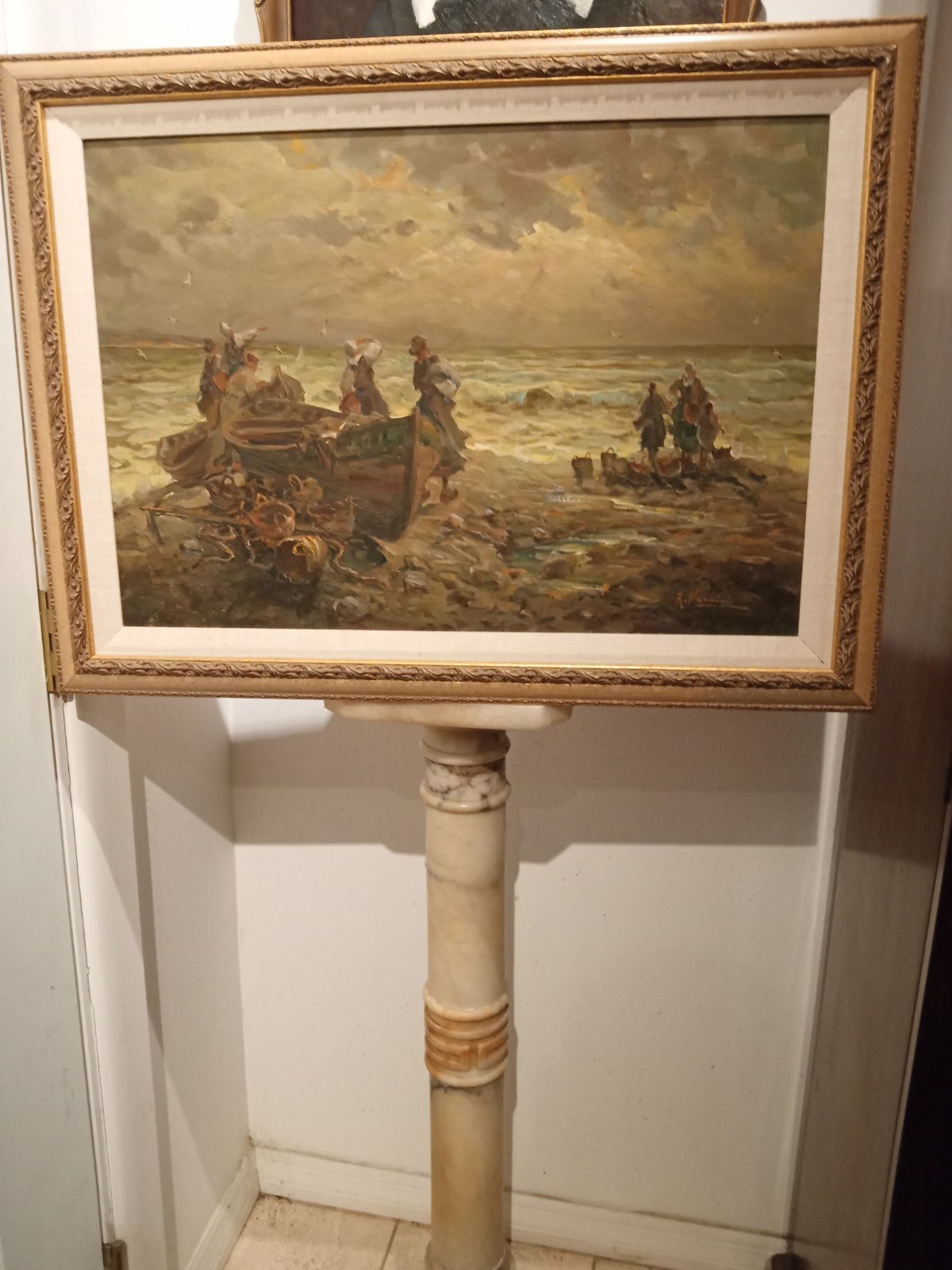 Impressionist Oil Painting On Canvas Coastal Seascape.. Italian  Antique.Framed
