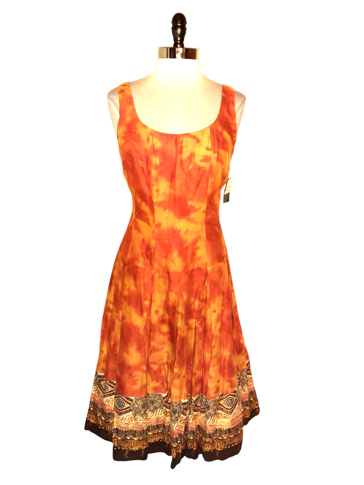 NEW SANDRA DARREN Sz 12 A-Line Dress Orange Brown Sleeveless Knee Length Cotton