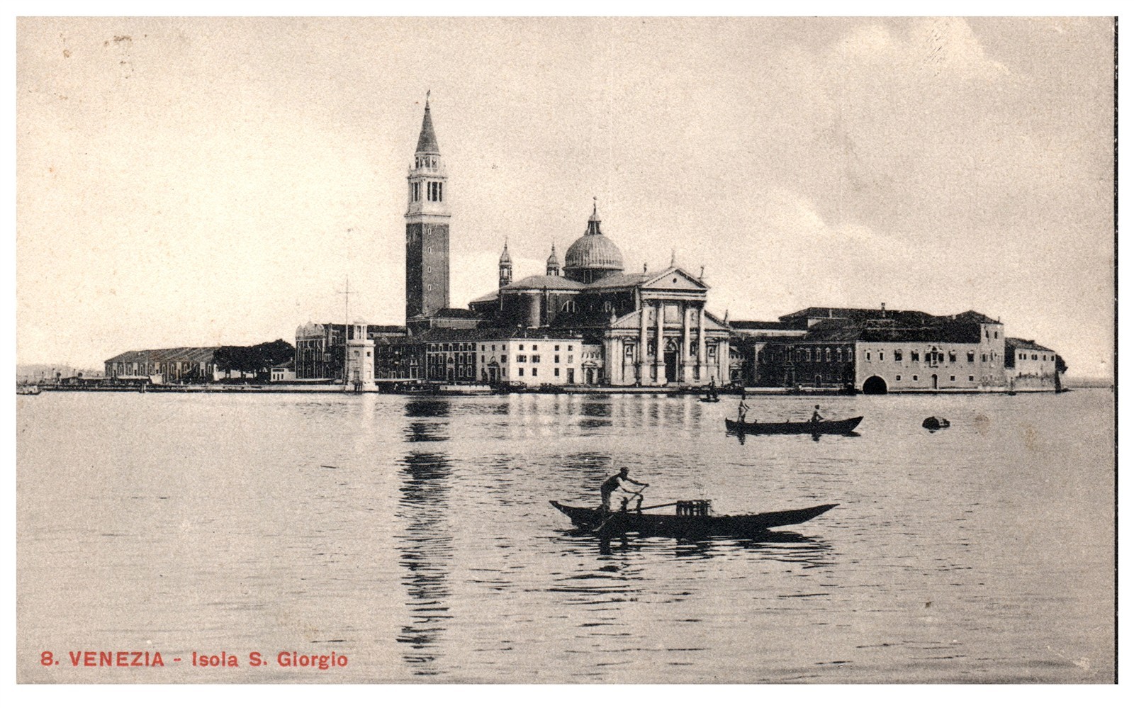Vintage Postcard Isola San Giorgio Venice Italy Gondolas and Church View
