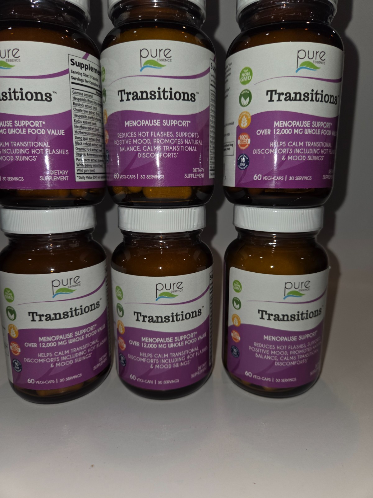Pure Essence Transitions 60 Capsules - 6 Bottles - Exp 04/2028+ Pure Essence Transitions 60 Capsules - 6 Bottles - Exp 04/2028+