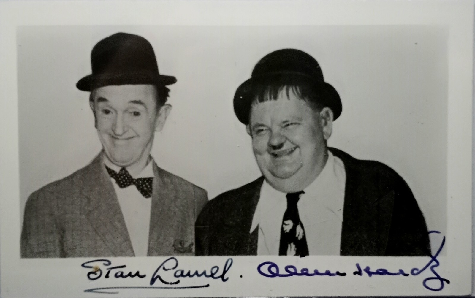 Stan Laurel Oliver Hardy 2x Autographed Postcard \'40s-From Oliver Hardy Estate Stan Laurel Oliver Hardy 2x Autographed Postcard \'40s-From Oliver Hardy Estate