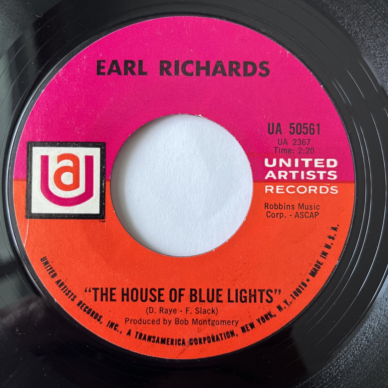EARL RICHARDS - THE HOUSE OF BLUE LIGHTS/HARD TIMES A COMIN UA 1969 Rockabilly