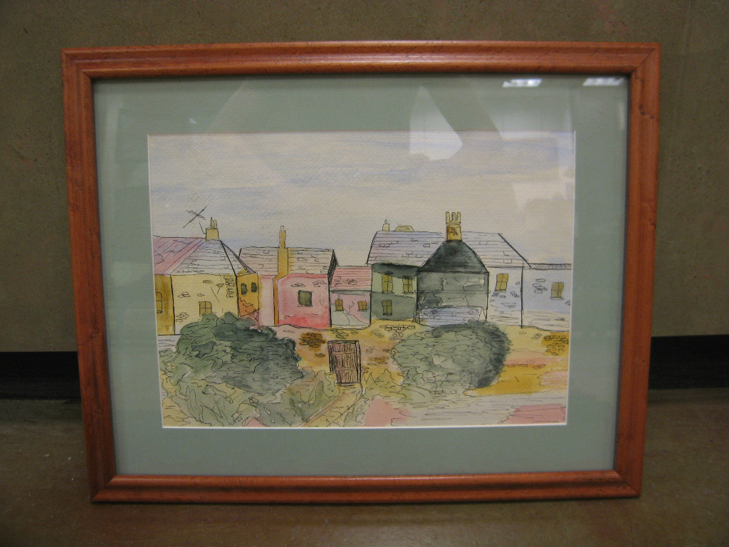 Nice Framed Mixed Media Watercolor of Houses Nice Framed Mixed Media Watercolor of Houses