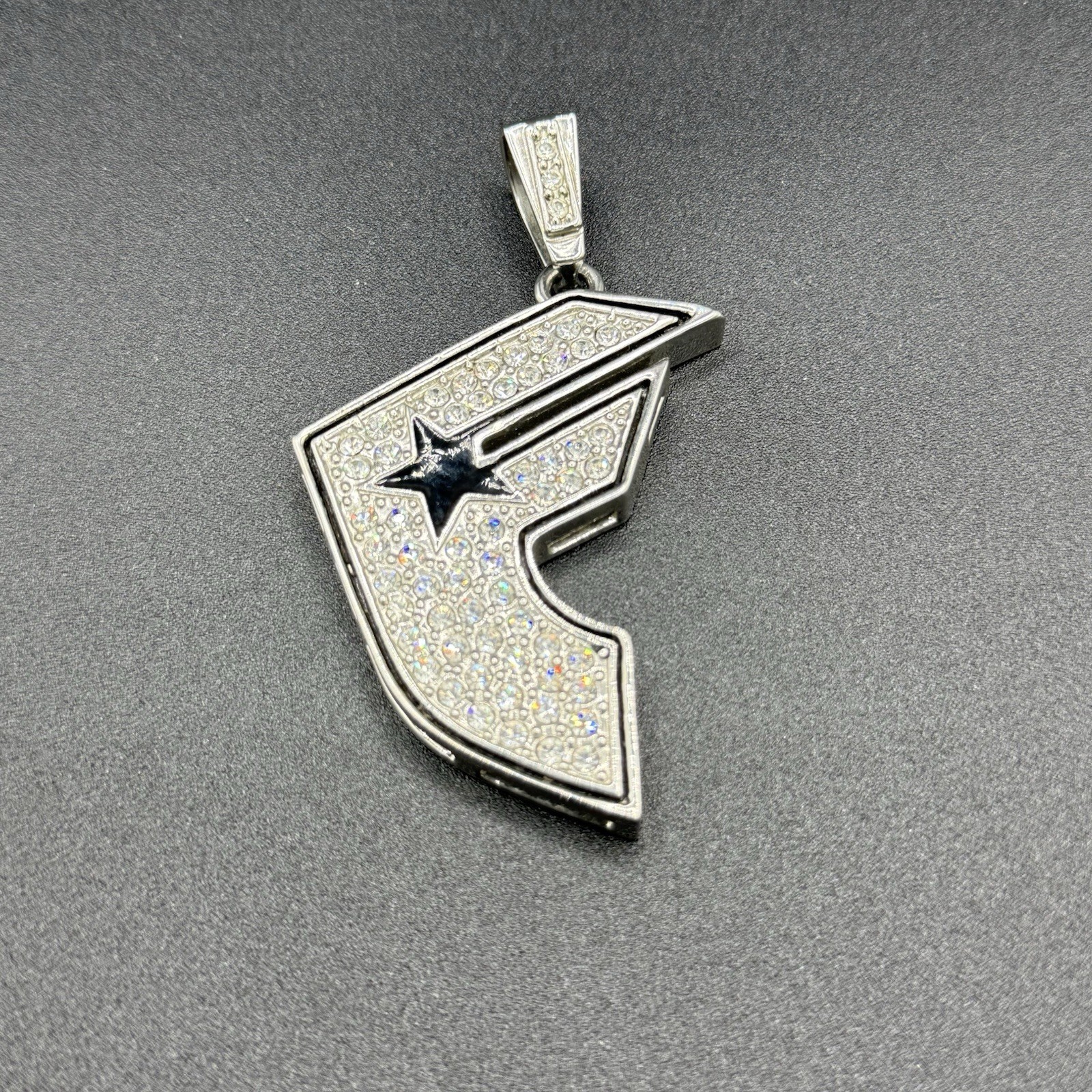 Vtg Y2K Famous Stars And Straps Iced Out 4”x2” Metal Pendant *RARE*