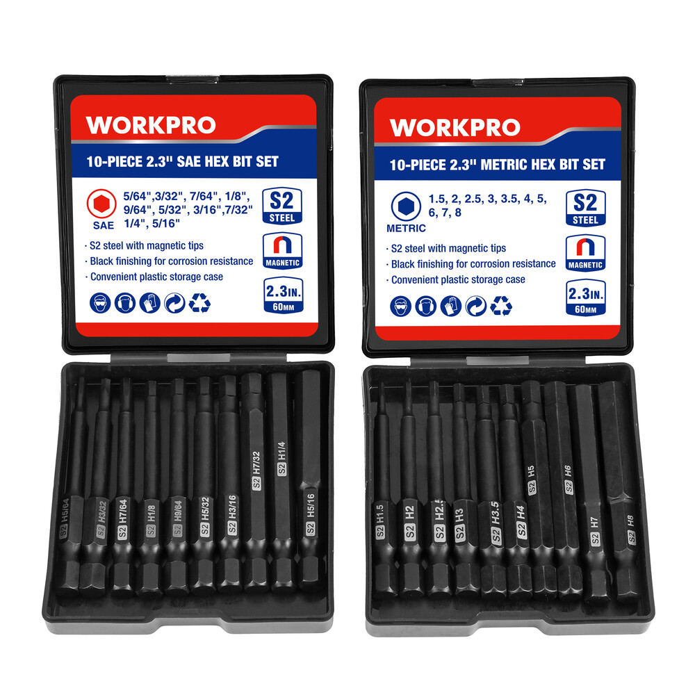 WORKPRO 20pcs Hex Head Allen Wrench Drill Bit Set Metric and SAE Hex Bits New WORKPRO 20pcs Hex Head Allen Wrench Drill Bit Set Metric and SAE Hex Bits New