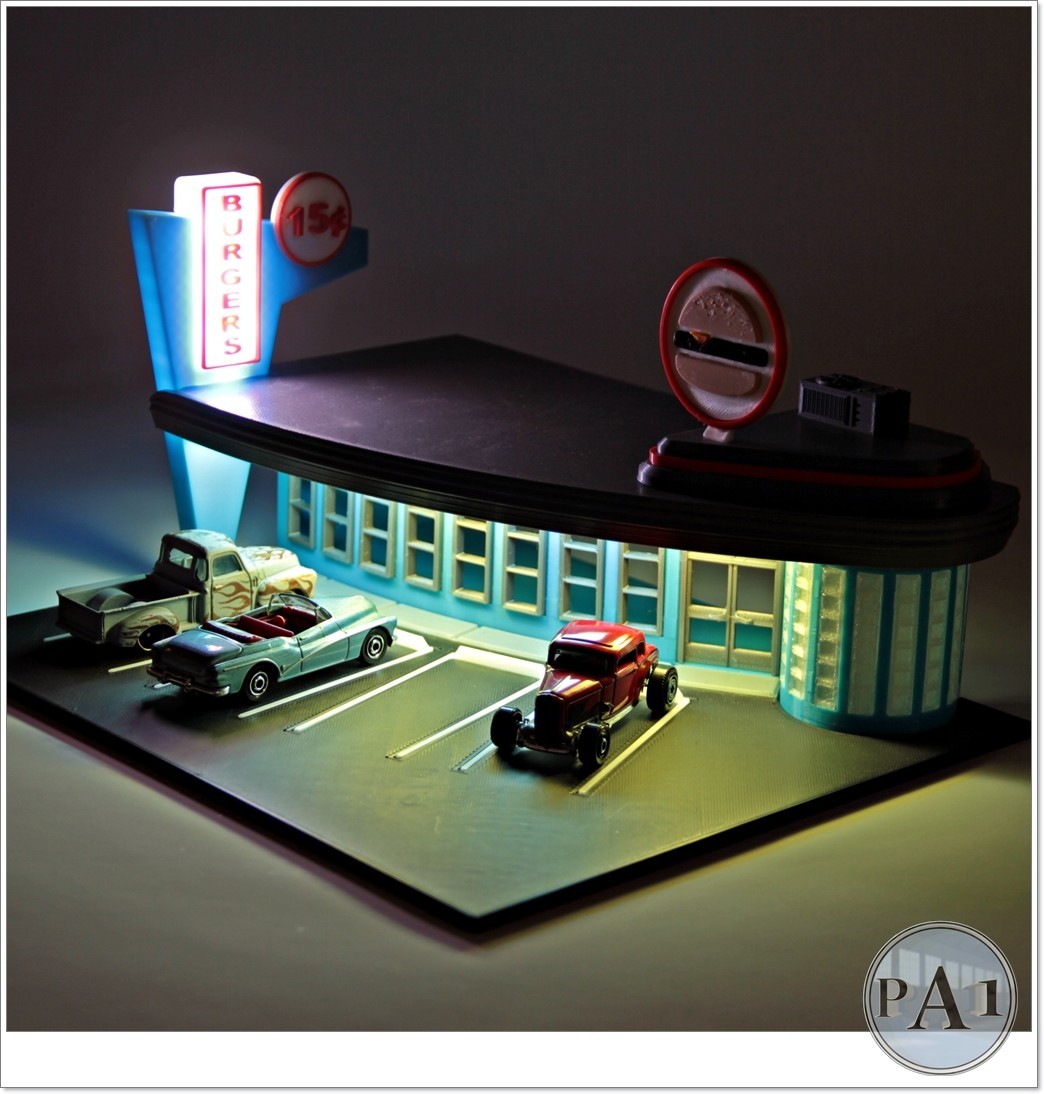 DIY 1:64 Scale DIY 60's Diner Unassembled Diorama Kit for Hotwheels and Matchbox