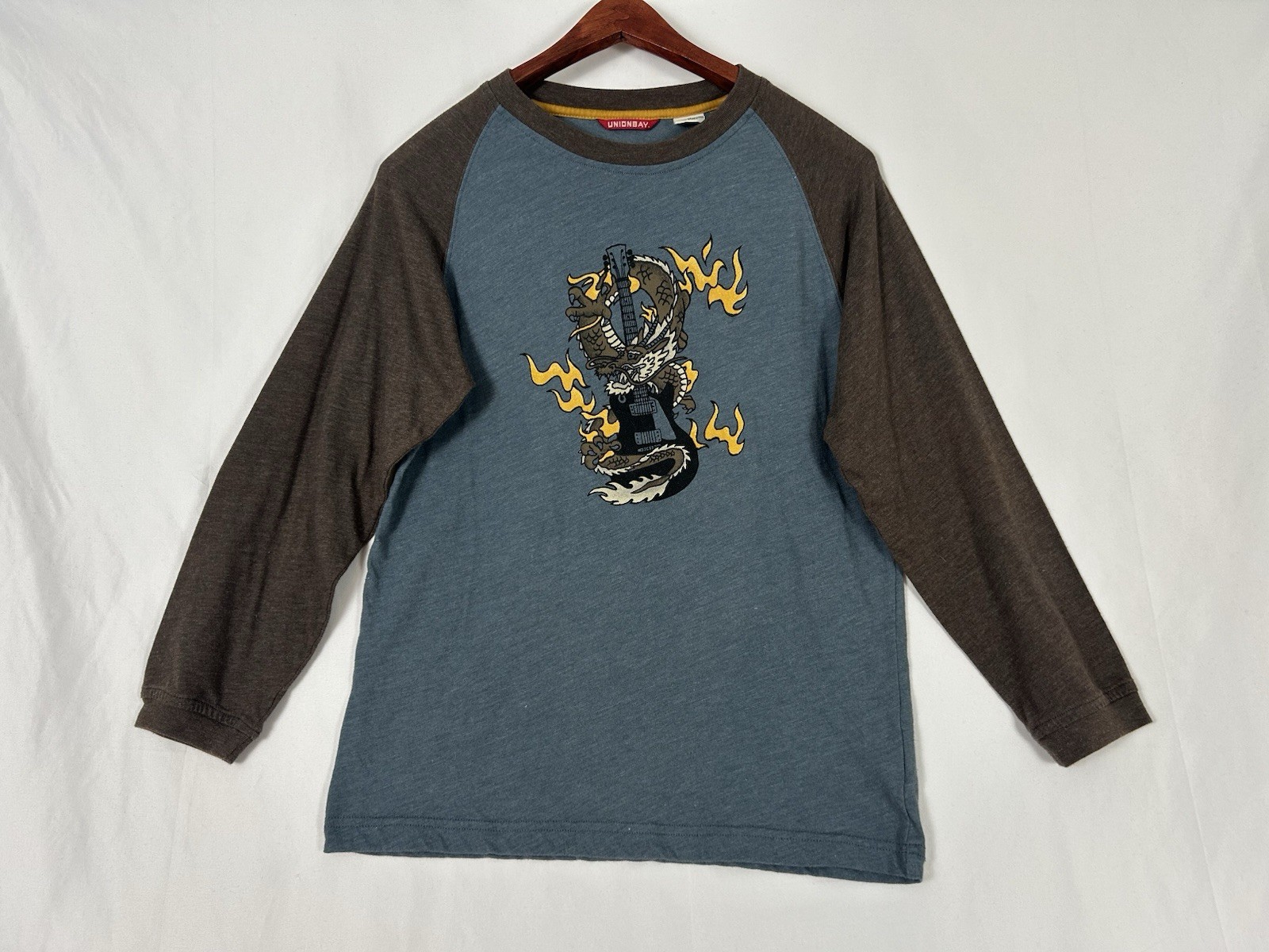 Vintage Y2K Unionbay Dragon Guitar Long Sleeve Shirt Brown Blue Size M Skate Vintage Y2K Unionbay Dragon Guitar Long Sleeve Shirt Brown Blue Size M Skate