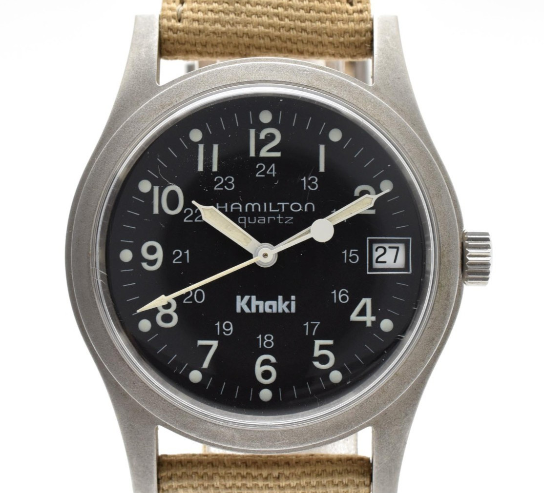 [EXC+5] Hamilton Khaki 9797 Black Dial Military Quartz Men\'s Watch From JAPAN