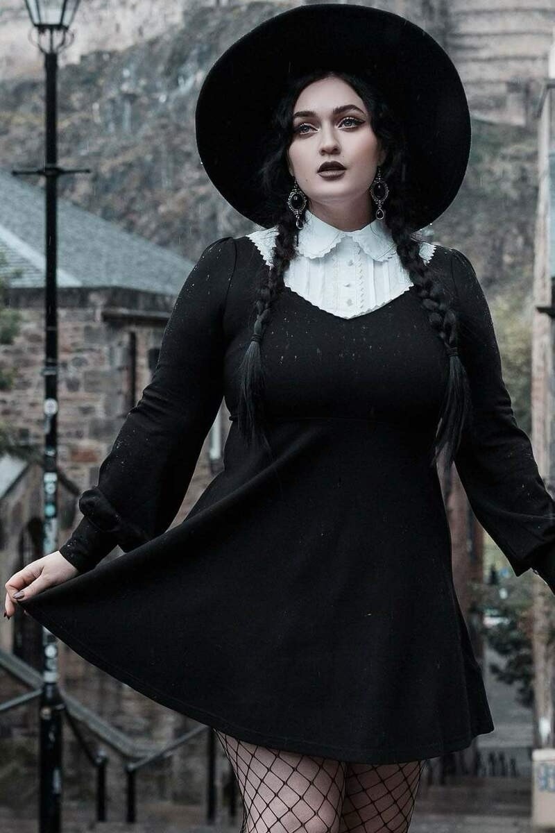 NWT Killstar Bethany Brutal Dress Black Lace Collar Wednesday Addams Goth Large