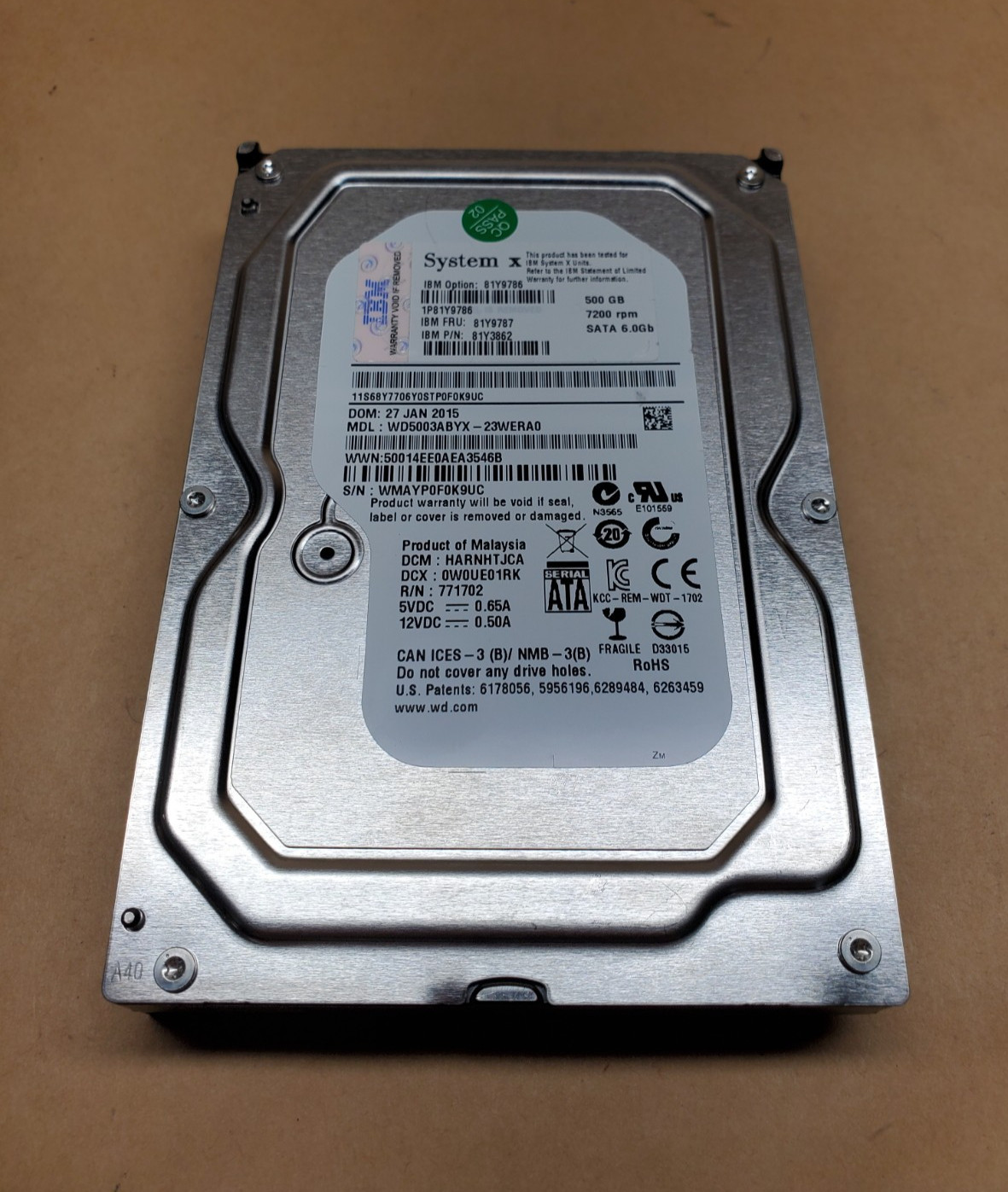 500GB IBM System X WD5003ABYX-23WERA0 SATA 3.5