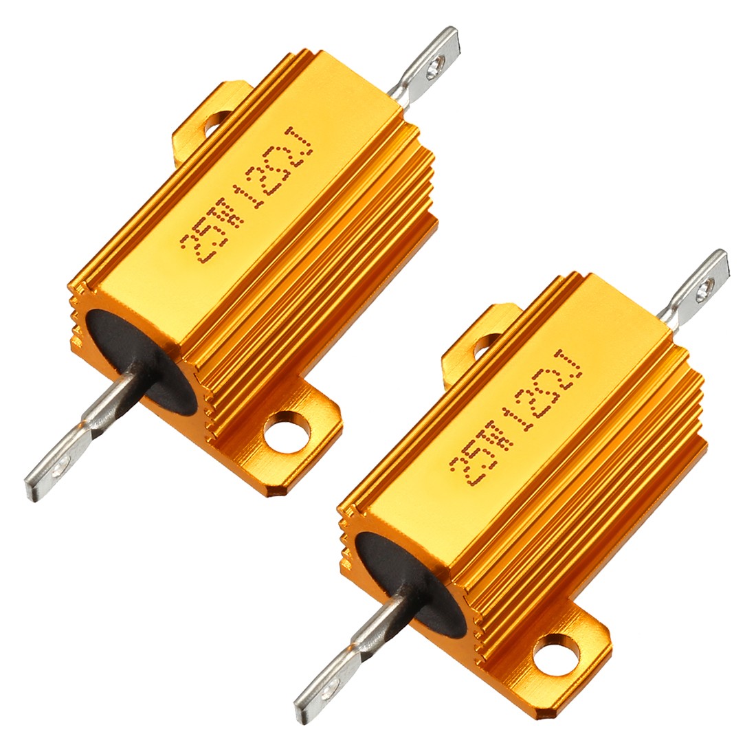 2Pcs 25W 12 Ohm Aluminium Housing Mount Wirewound Resistors RX24 25W12RJ Gold