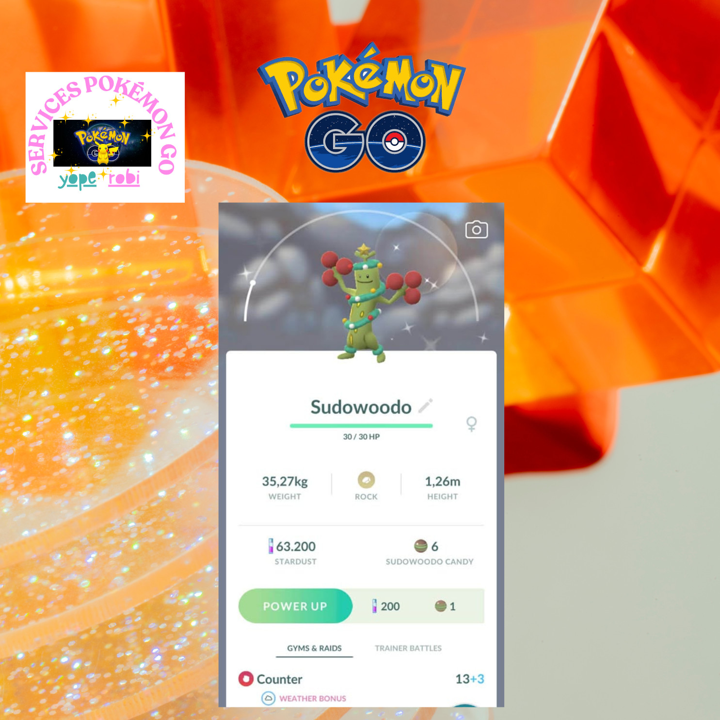 Pokémon Go❀Shiny sudowoodo❀Wearing Holiday Attire❀Tr❀de 20k❀P❀T❀Central❀Digital