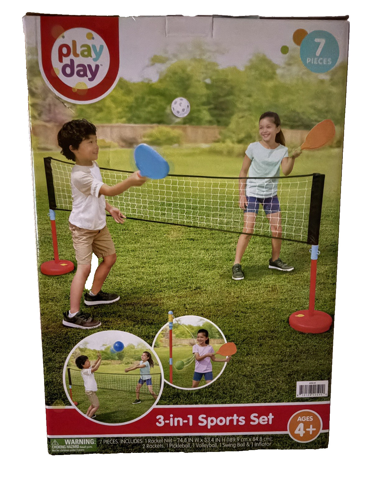 (NEW)  Play Day Kids 3 In 1 Sports Set - Pickleball, Volleyball & Swing Ball 4+