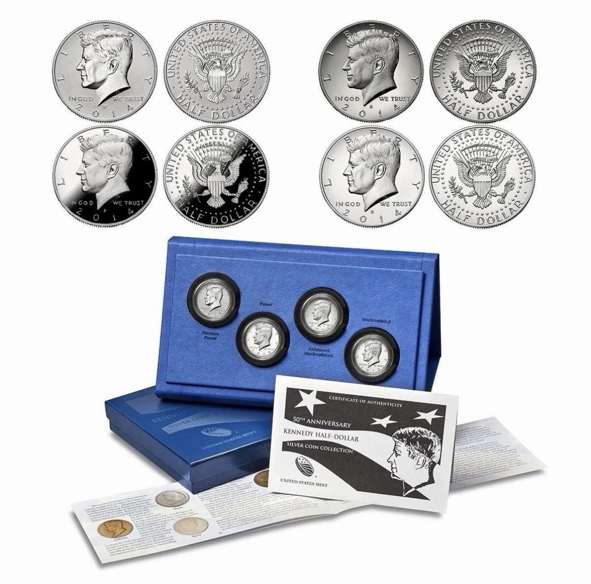 2014 John F Kennedy 50th Anniversary 4 Coin Silver Proof Set w/Box & COA