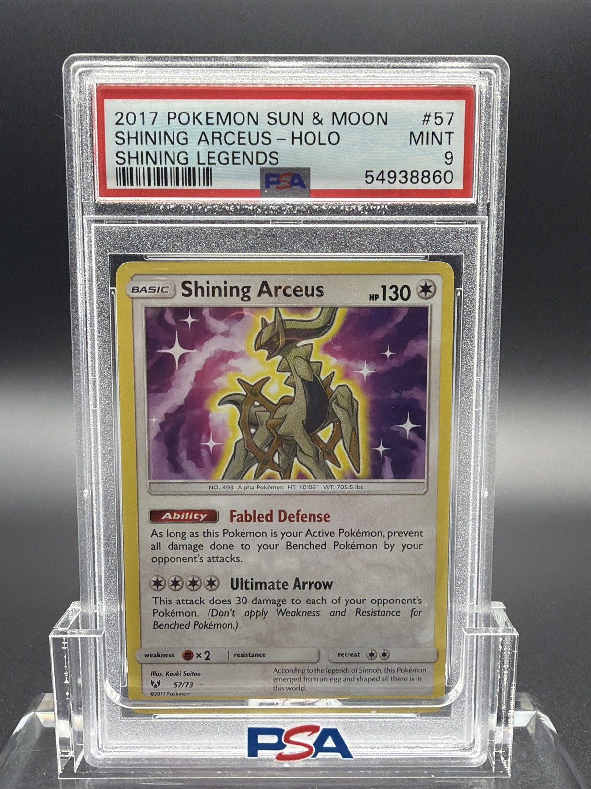 2017 POKEMON SUN & MOON SHINING LEGENDS #57 SHINING ARCEUS-HOLO PSA 9