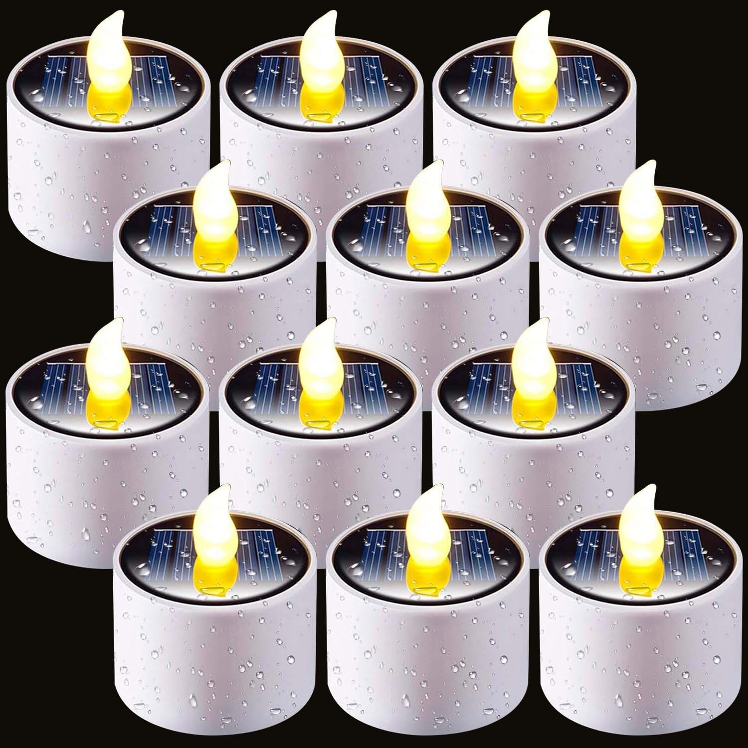 12Pack Flameless LED Solar Tea Lights Outdoor Waterproof Flickering Candles Lamp 12Pack Flameless LED Solar Tea Lights Outdoor Waterproof Flickering Candles Lamp