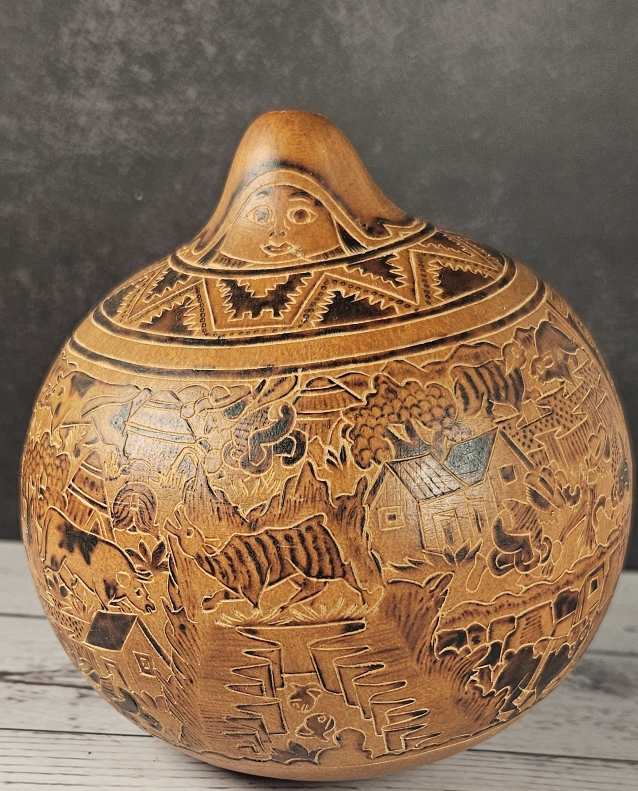 Bertha Medina Peru Carved Gourd Art 5\