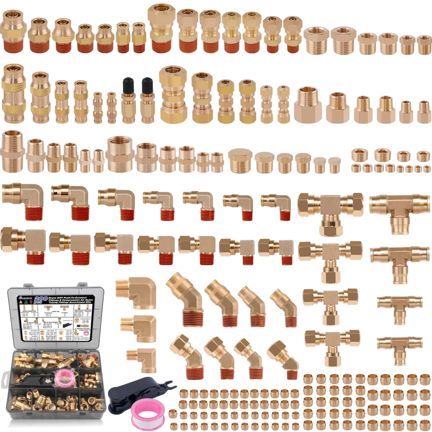 Versatile 200-Pc Brass Push-To-Connect & Compression Fittings Kit - All Sizes