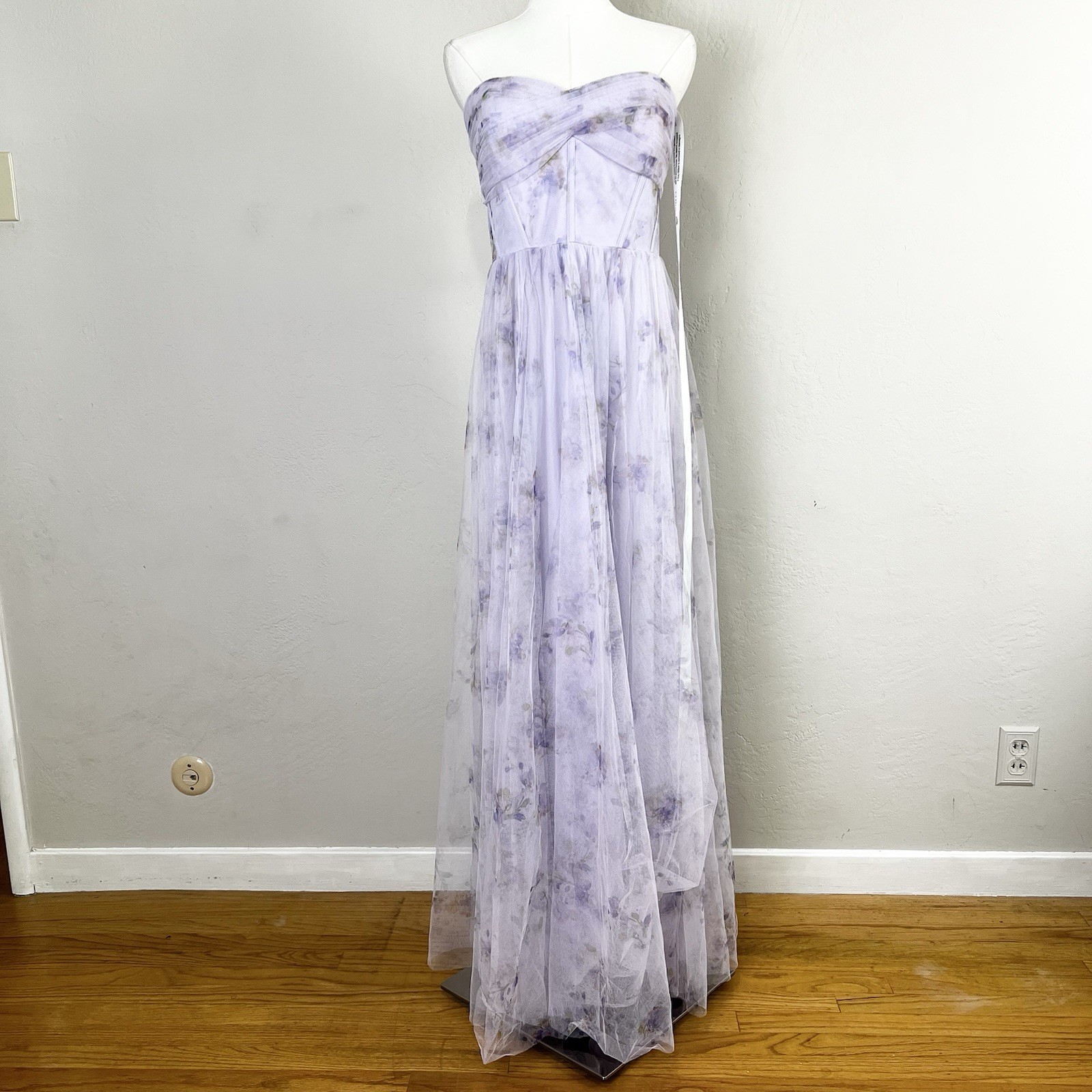 Dessy 3129FP Lilac Haze Garden Floral Print Strapless Tulle Gown Size 14 NEW Dessy 3129FP Lilac Haze Garden Floral Print Strapless Tulle Gown Size 14 NEW