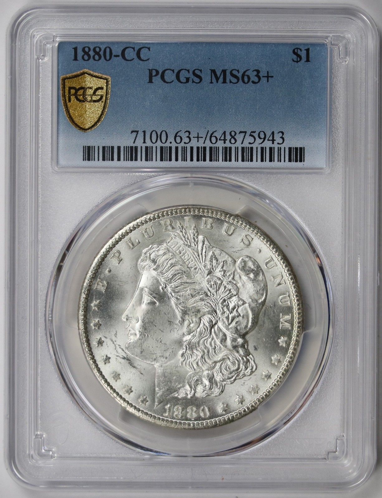 1880-CC Morgan Silver Dollar $1 PCGS MS 63 + Plus Secure Shield