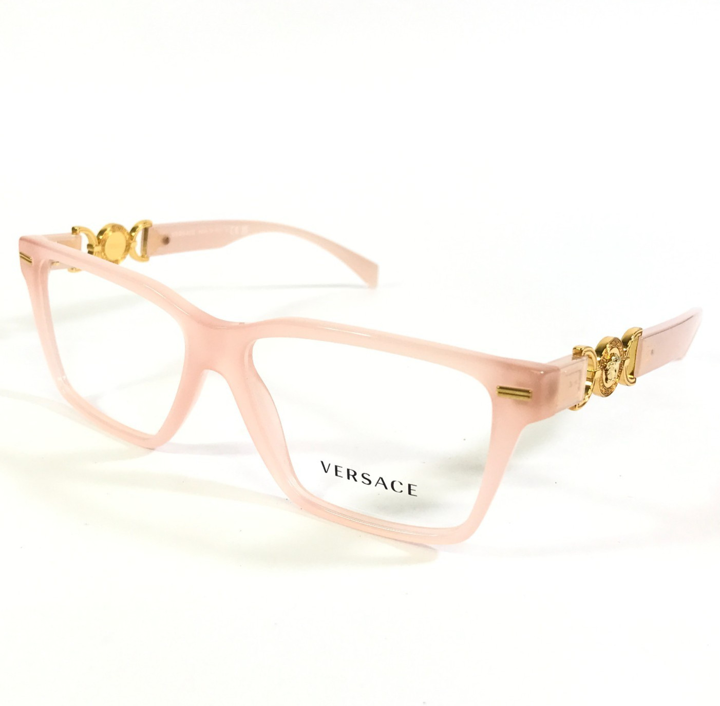 Versace Eyeglasses Frames MOD. 3335 5405 Transparent Pink Opal Gold 54-14-140 Versace Eyeglasses Frames MOD. 3335 5405 Transparent Pink Opal Gold 54-14-140