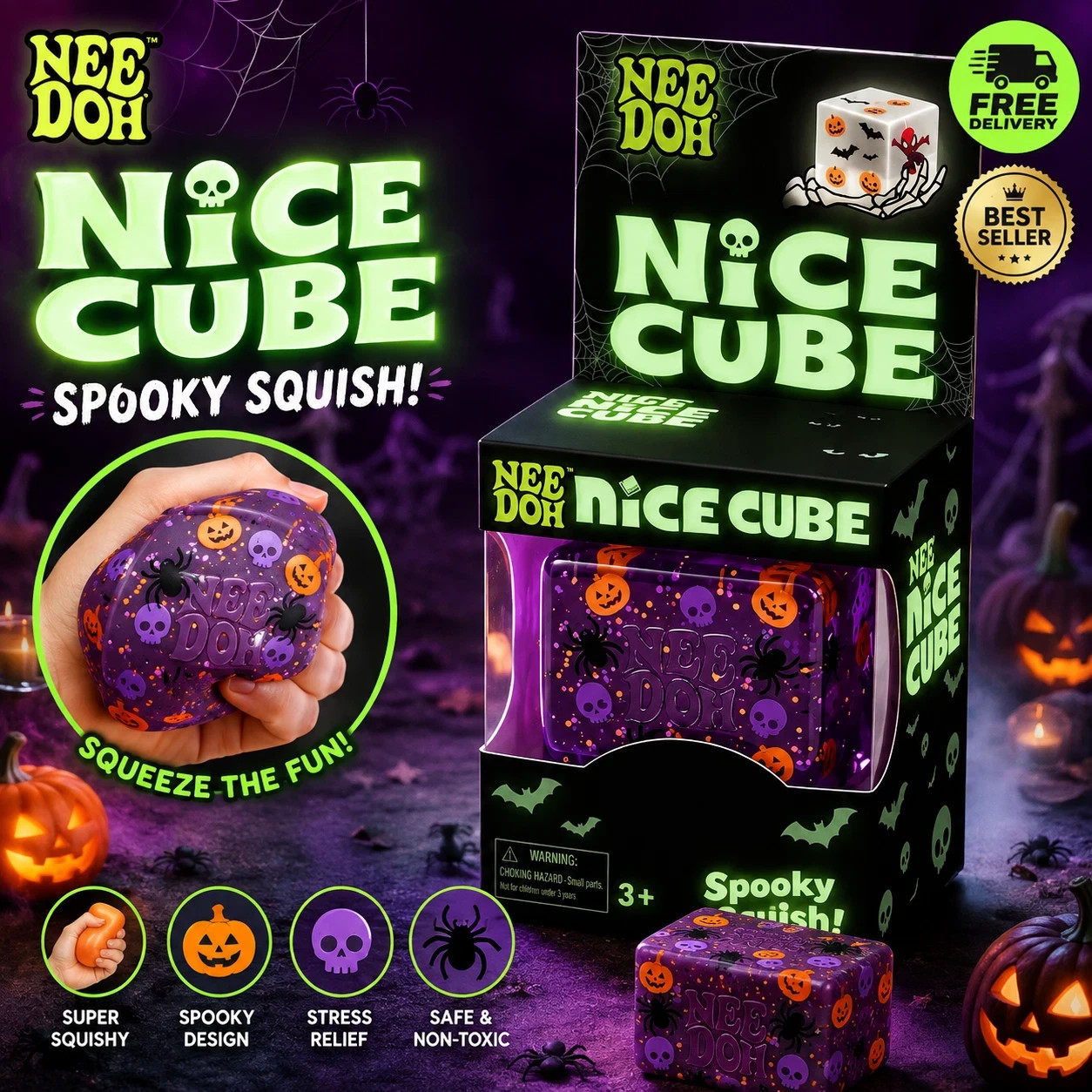 Nee-Doh-Halloween Nice Cube , Spooky Squish Schyling Halloween Squishy