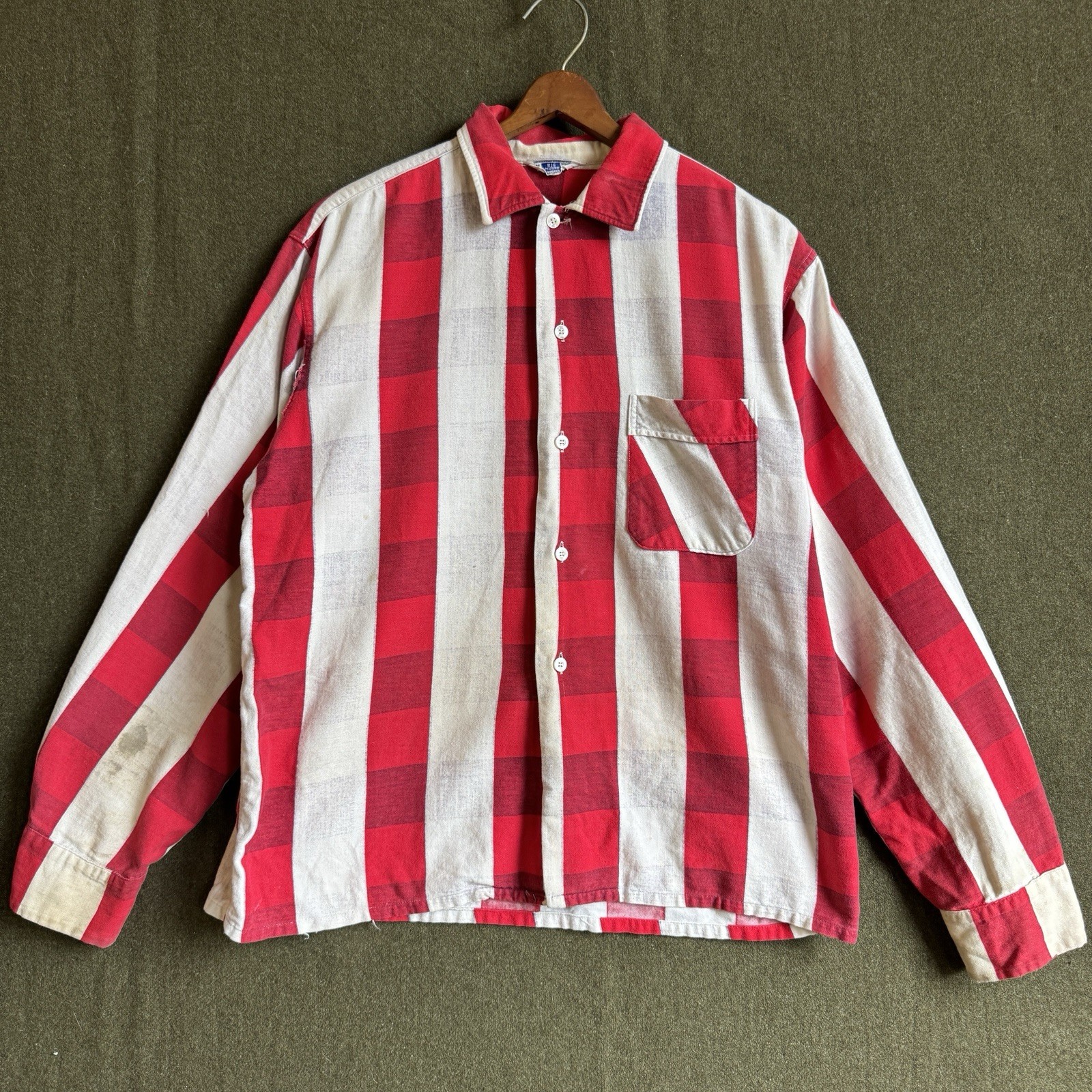 Vintage 60s Big Murph Shadow Plaid Sanforized Cotton Flannel Shirt Sz M 23x26