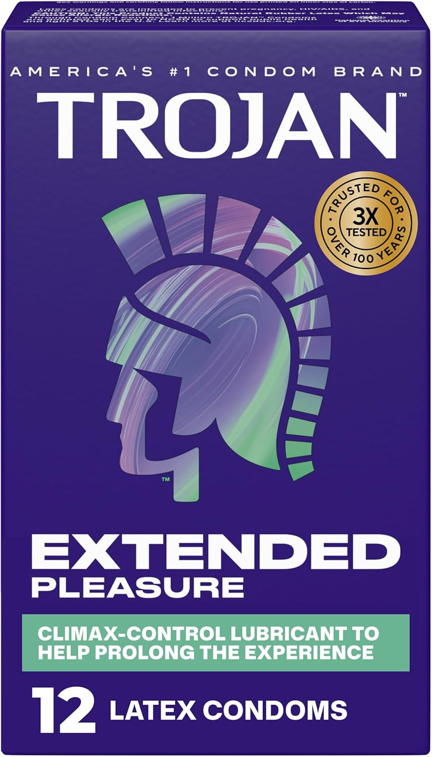 Trojan Extended Pleasure Lubricated Latex Condoms for Men, 12 Count Trojan Extended Pleasure Lubricated Latex Condoms for Men, 12 Count