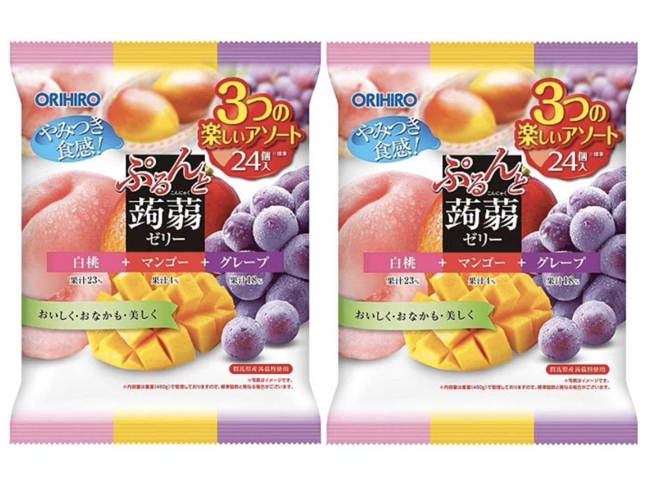 Japanese Jelly Assortment,  (White Peach, Mango,Grape) 24 piece X 2 Packs