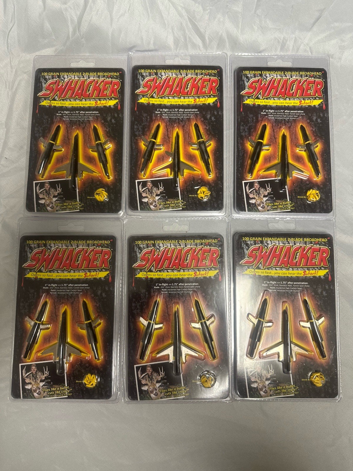 6 Packs Of Swhacker 100 Grain 1.75 Inch Cut Broadheads