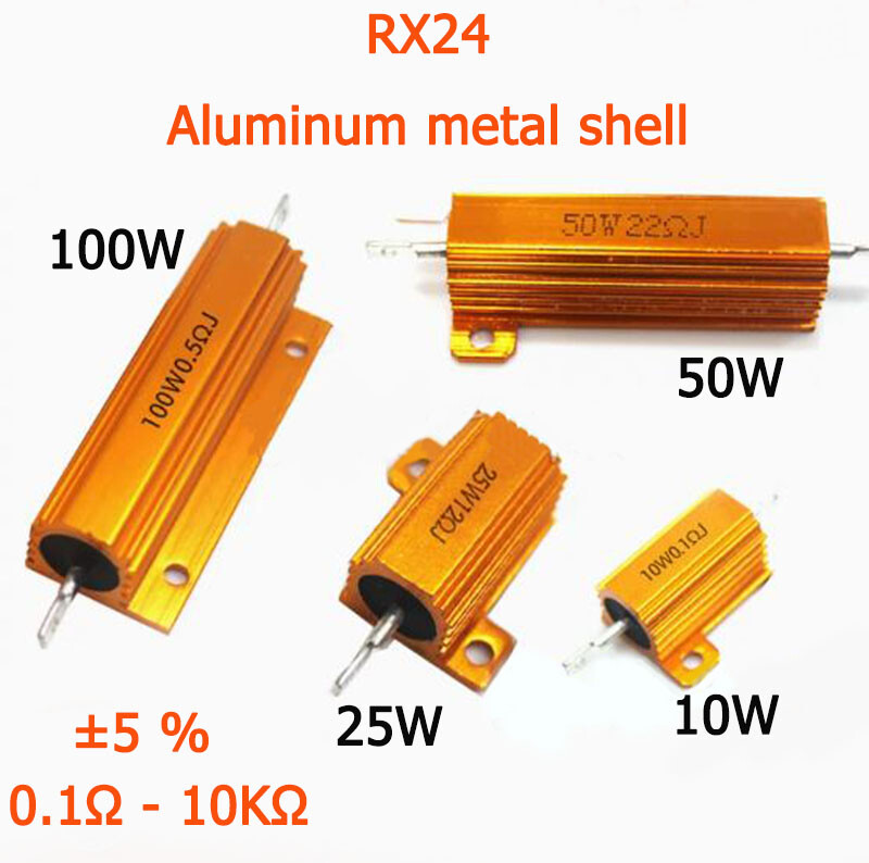 RX24 10W 25W 50W 100W Aluminum Metal Housing Heavy Duty Resistance 0.1R - 10K RX24 10W 25W 50W 100W Aluminum Metal Housing Heavy Duty Resistance 0.1R - 10K