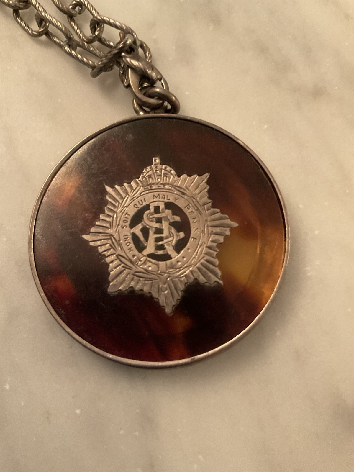 English Antique  ORDER of GARTER - HONI SOIT  QUI MAL Y PENSE Sterling charm