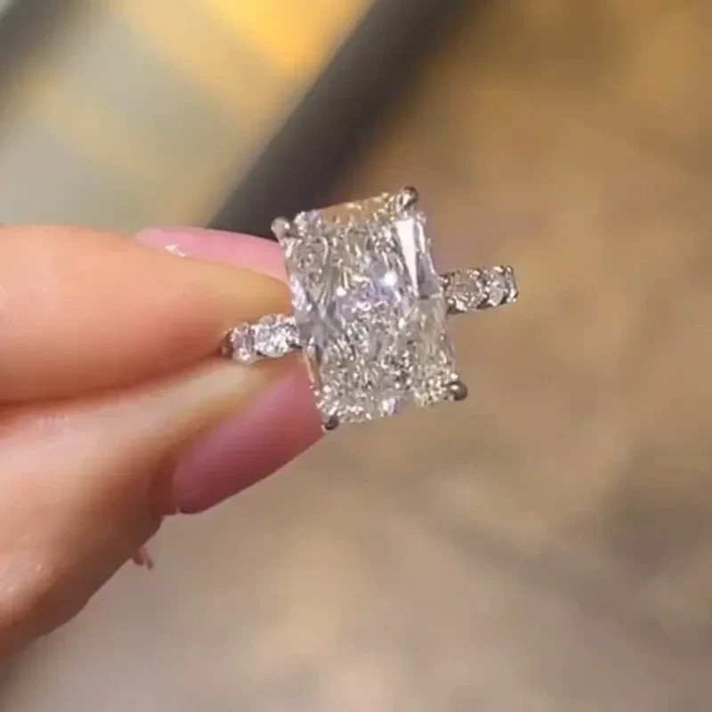 RARE 5.28 Ct Radiant Cut Certified White Diamond Engagement Ring 925 Silver.