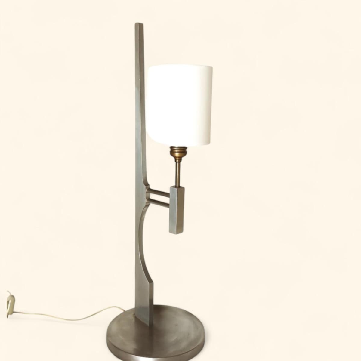 Rare Large Brushed Aluminum Table Lamp by Pierre Vandel (1946).