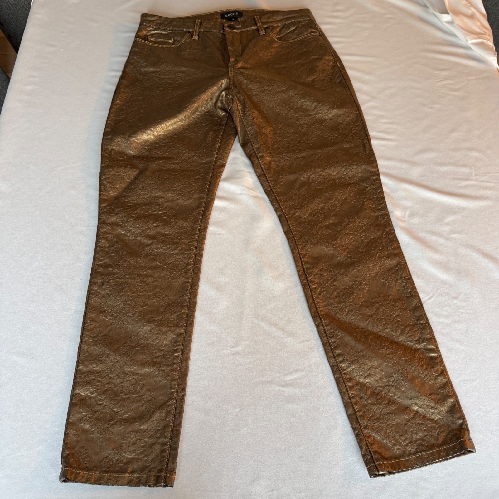 Vtg Cache Metallic Gold Embossed Floral Damask Straight Leg Pants Size 10 NWT Vtg Cache Metallic Gold Embossed Floral Damask Straight Leg Pants Size 10 NWT