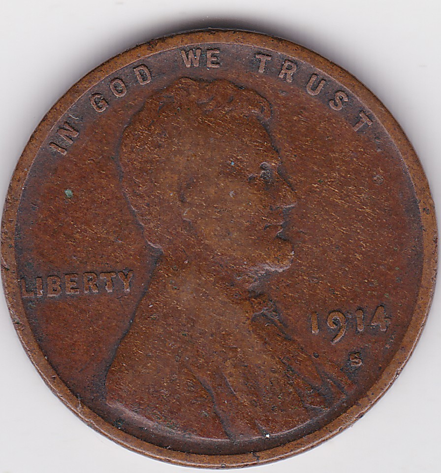 1914 S Lincoln Wheat Cent, Key early date Better Grade environmental damage 1914 S Lincoln Wheat Cent, Key early date Better Grade environmental damage